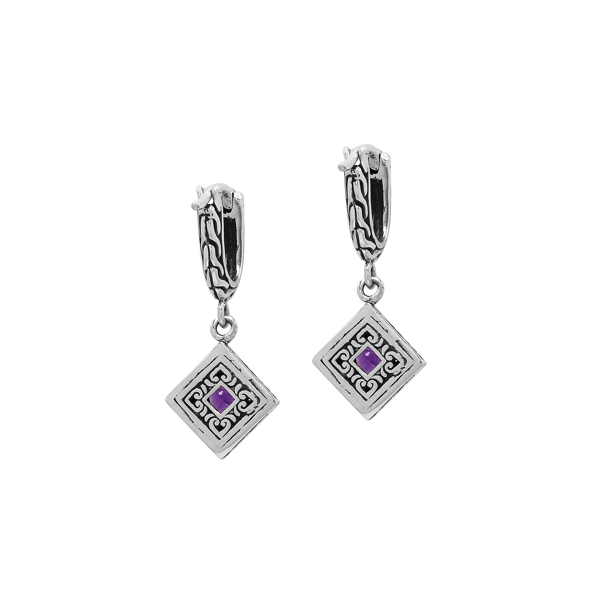 AE-6326-AM Sterling Silver Earring With Amethyst Q. Jewelry Bali Designs Inc 