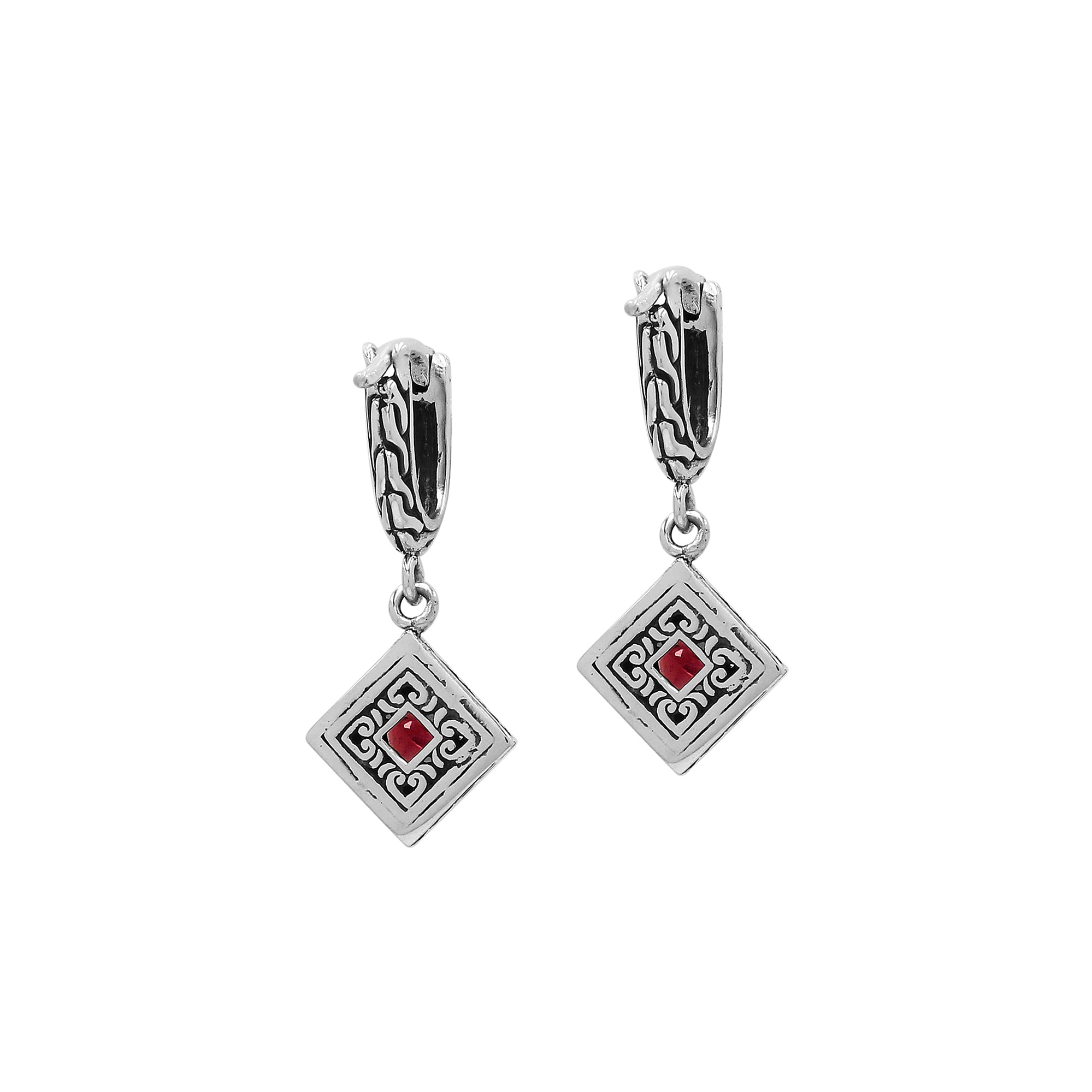 AE-6326-GA Sterling Silver Earring With Garnet Q. Jewelry Bali Designs Inc 