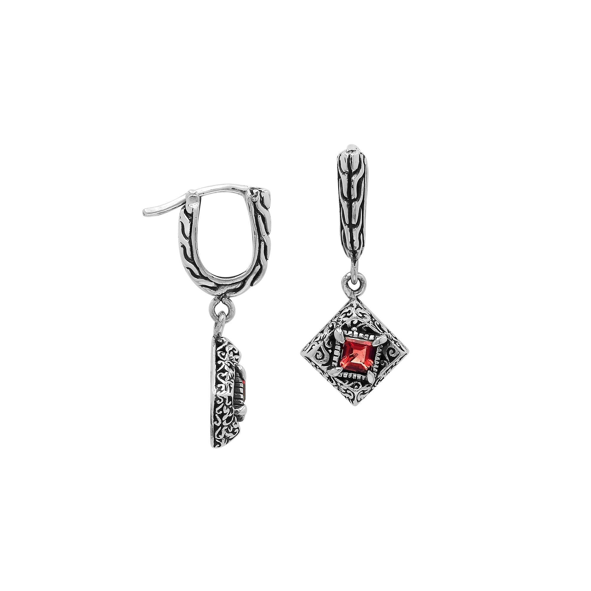 AE-6326-GA Sterling Silver Earring With Garnet Q. Jewelry Bali Designs Inc 