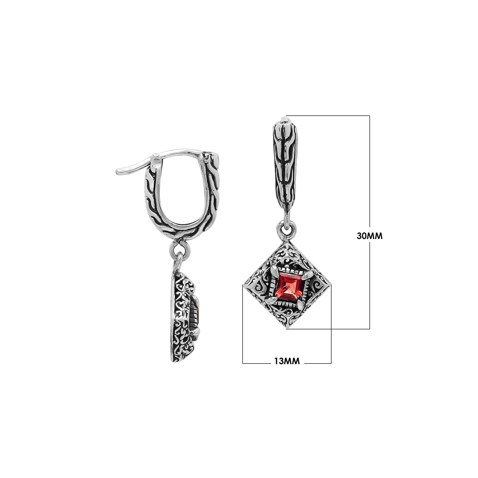 AE-6326-GA Sterling Silver Earring With Garnet Q. Jewelry Bali Designs Inc 