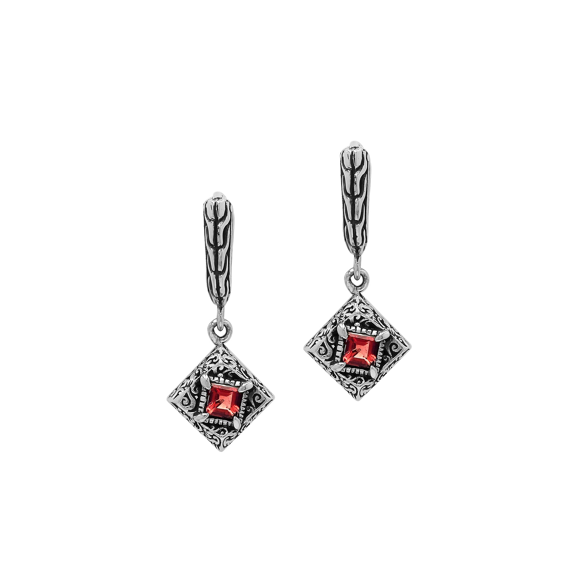 AE-6326-GA Sterling Silver Earring With Garnet Q. Jewelry Bali Designs Inc 