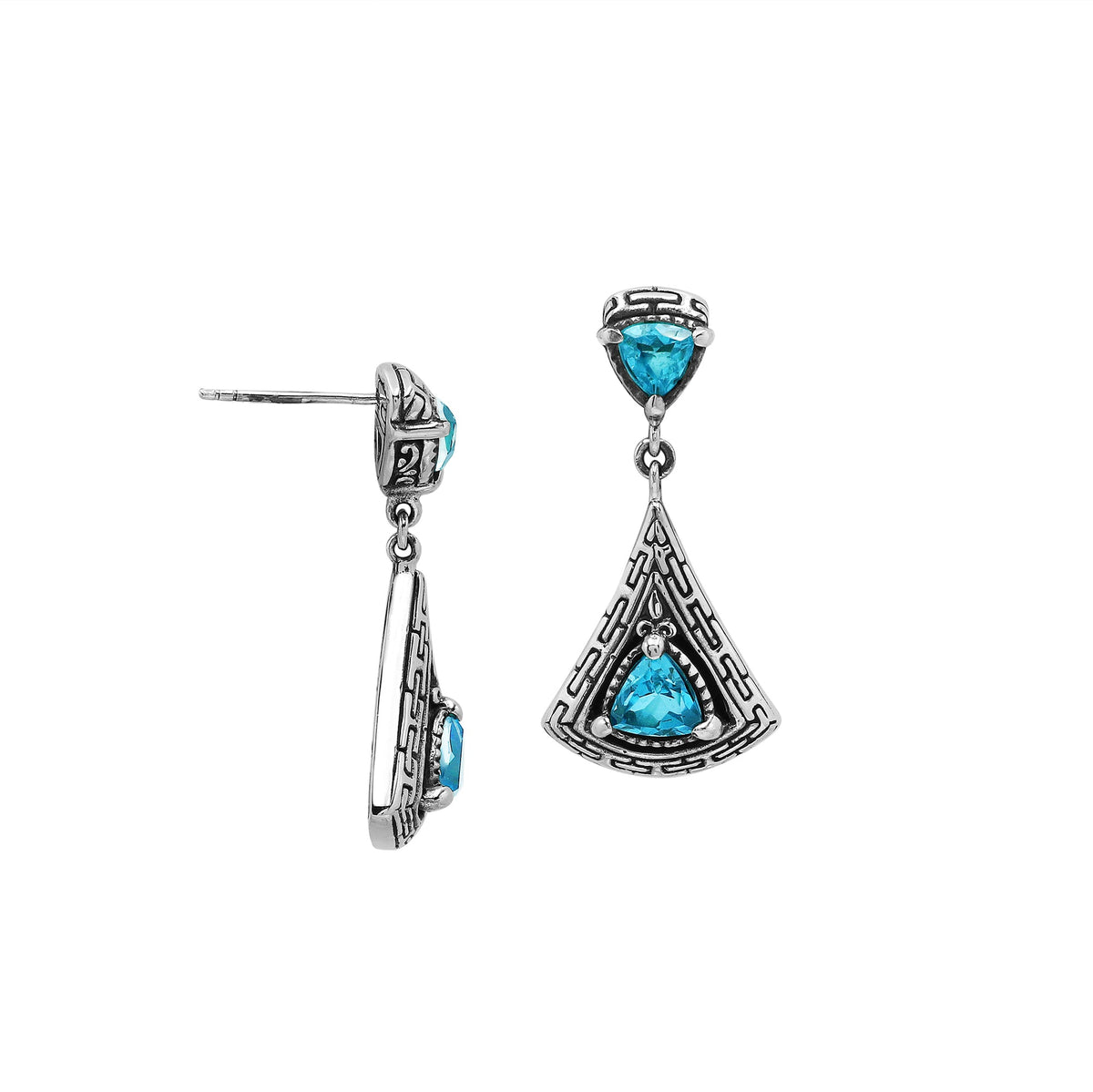 AE-6327-BT Sterling Silver Earring With Blue Topaz Q. Jewelry Bali Designs Inc 