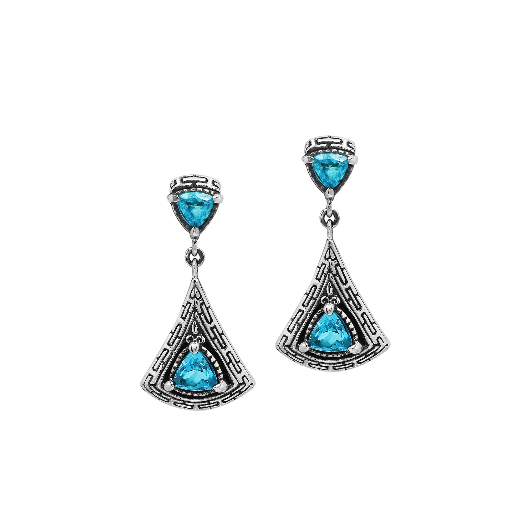 AE-6327-BT Sterling Silver Earring With Blue Topaz Q. Jewelry Bali Designs Inc 