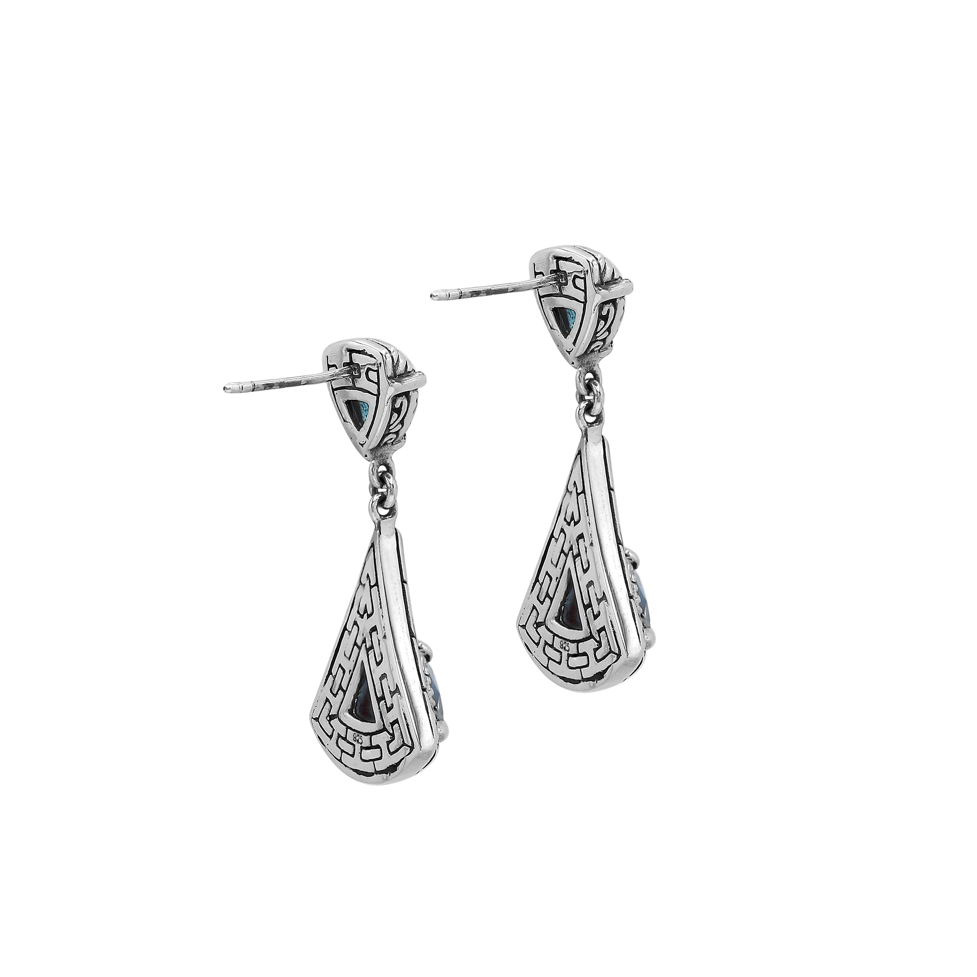 AE-6327-BT Sterling Silver Earring With Blue Topaz Q. Jewelry Bali Designs Inc 