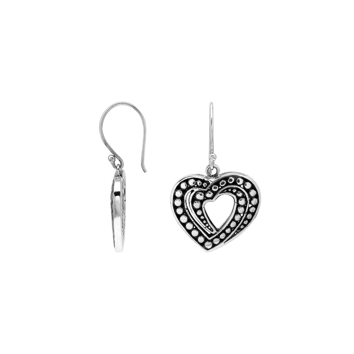 AE-6345-S Sterling Silver Heart Shape Earring With Plain Silver Jewelry Bali Designs Inc 