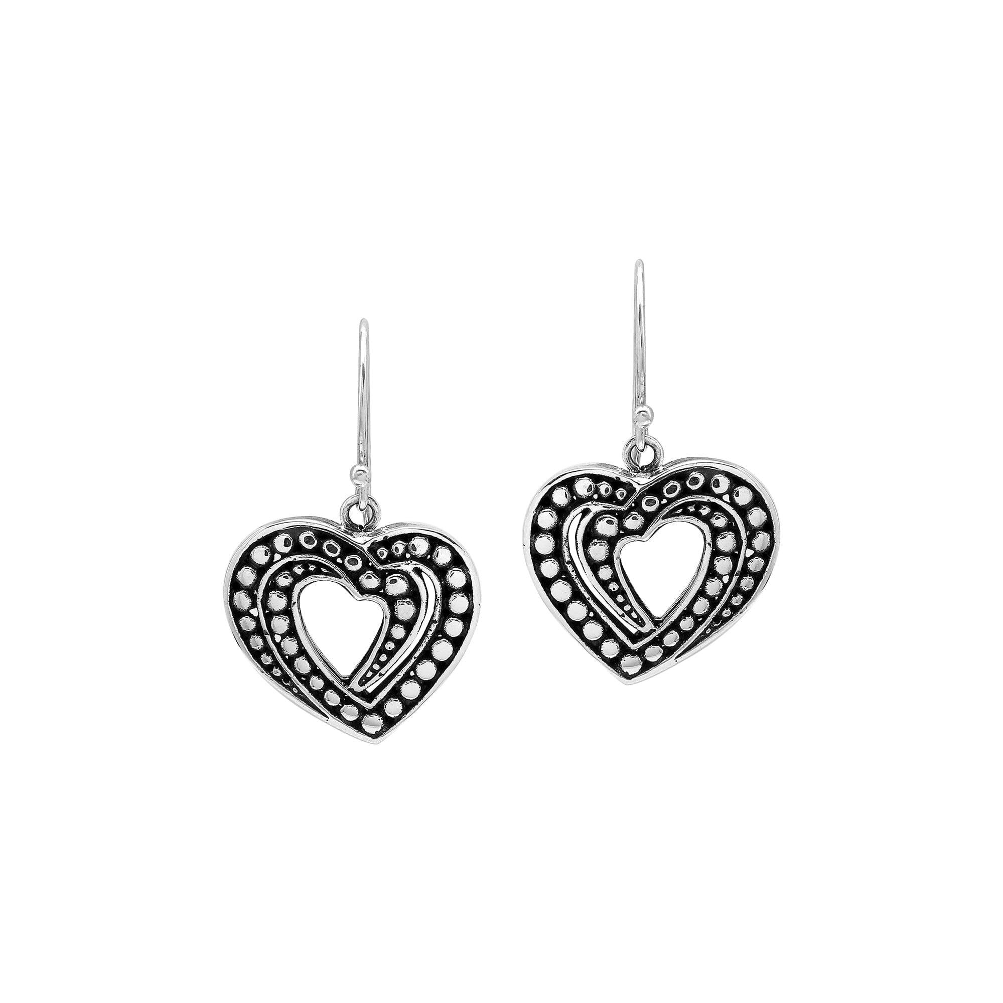 AE-6345-S Sterling Silver Heart Shape Earring With Plain Silver Jewelry Bali Designs Inc 