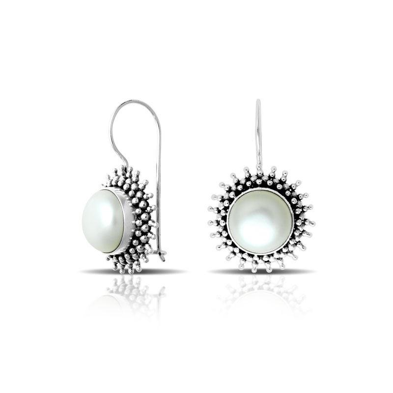 AE-7027-PE Sterling Silver Round Shape Designer Earring With Pearl Jewelry Bali Designs Inc 