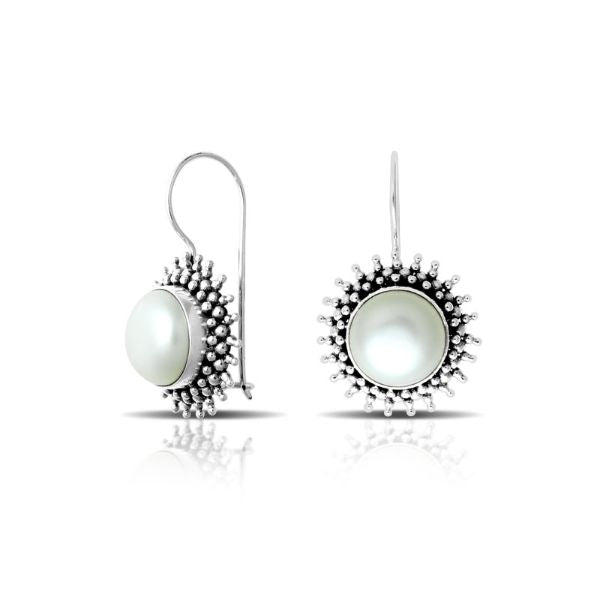AE-7027-PE Sterling Silver Round Shape Designer Earring With Pearl Jewelry Bali Designs Inc 