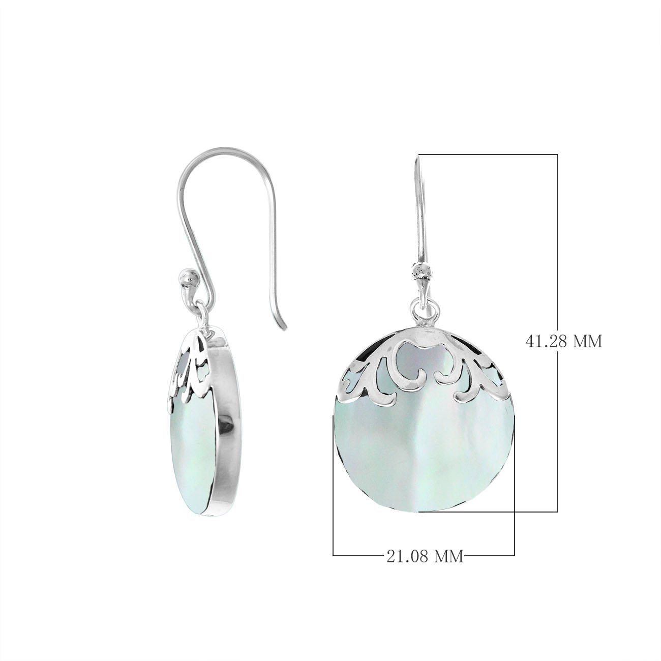 AE-7033-MOP Sterling Silver Designer Earring With Round Mother Of Pearl Jewelry Bali Designs Inc 