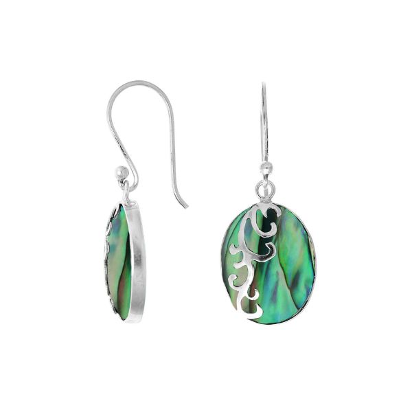AE-7034-AB Sterling Silver Oval Shape Earring with Abalone Shell Jewelry Bali Designs Inc 