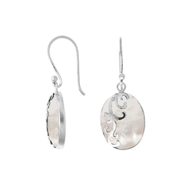 AE-7034-MOP Sterling Silver Oval Shape Earring with Mother of Pearl Jewelry Bali Designs Inc 