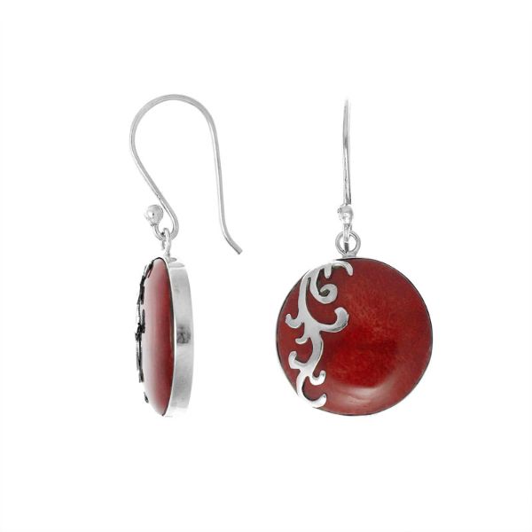 AE-7035-CR Sterling Silver Designer Earring With Round Coral Jewelry Bali Designs Inc 