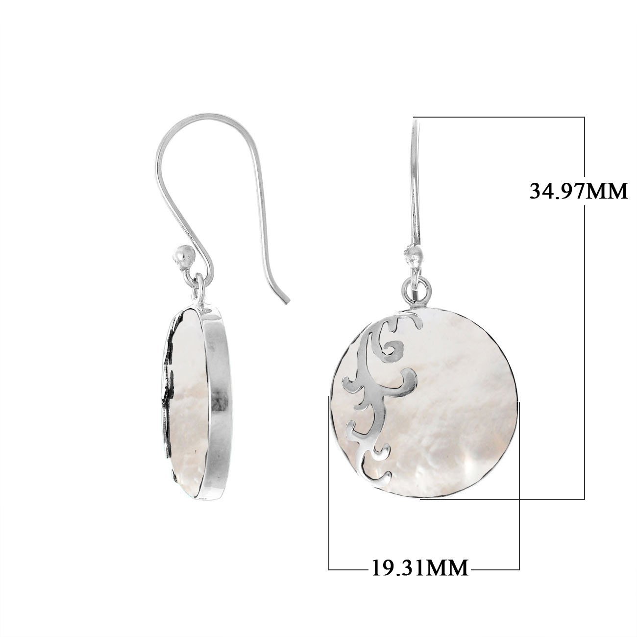 AE-7035-MOP Sterling Silver Designer Earring With Round Mother of Pearl Jewelry Bali Designs Inc 