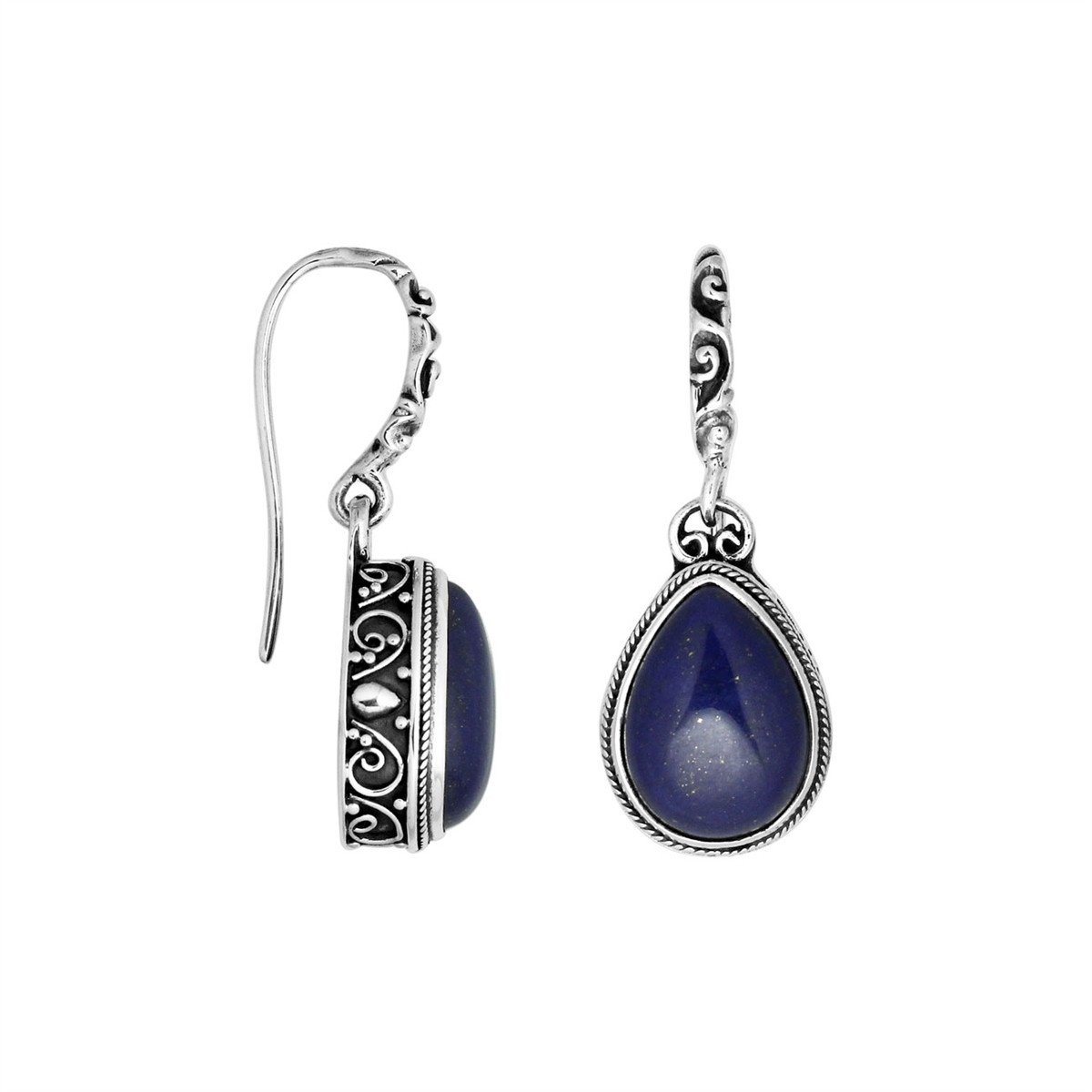 AE-8008-LP Sterling Silver Pear Shape Earring With Lapis Jewelry Bali Designs Inc 