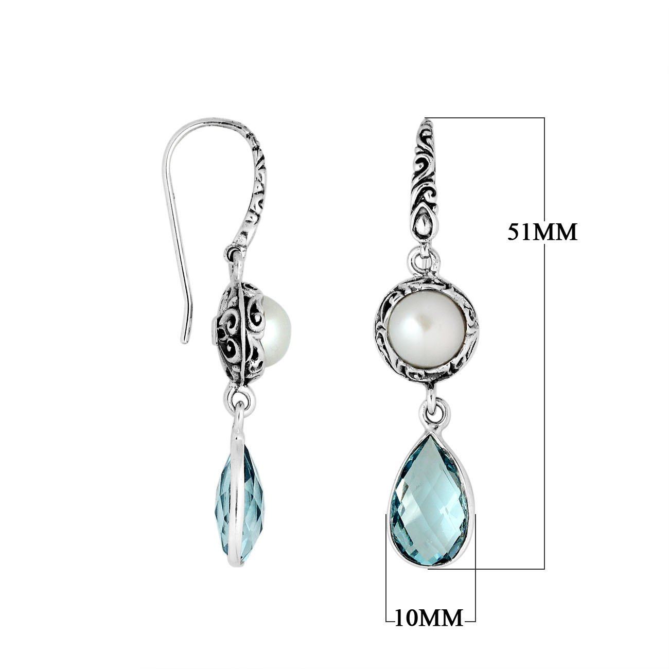 AE-8009-CO1 Sterling Silver Earring With Pearl & Blue Topaz Q. Jewelry Bali Designs Inc 