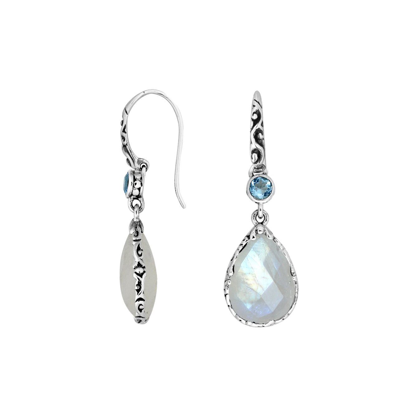 AE-8011-CO1 Sterling Silver Earring With Rainbow Moonstone, Blue Topaz Jewelry Bali Designs Inc 