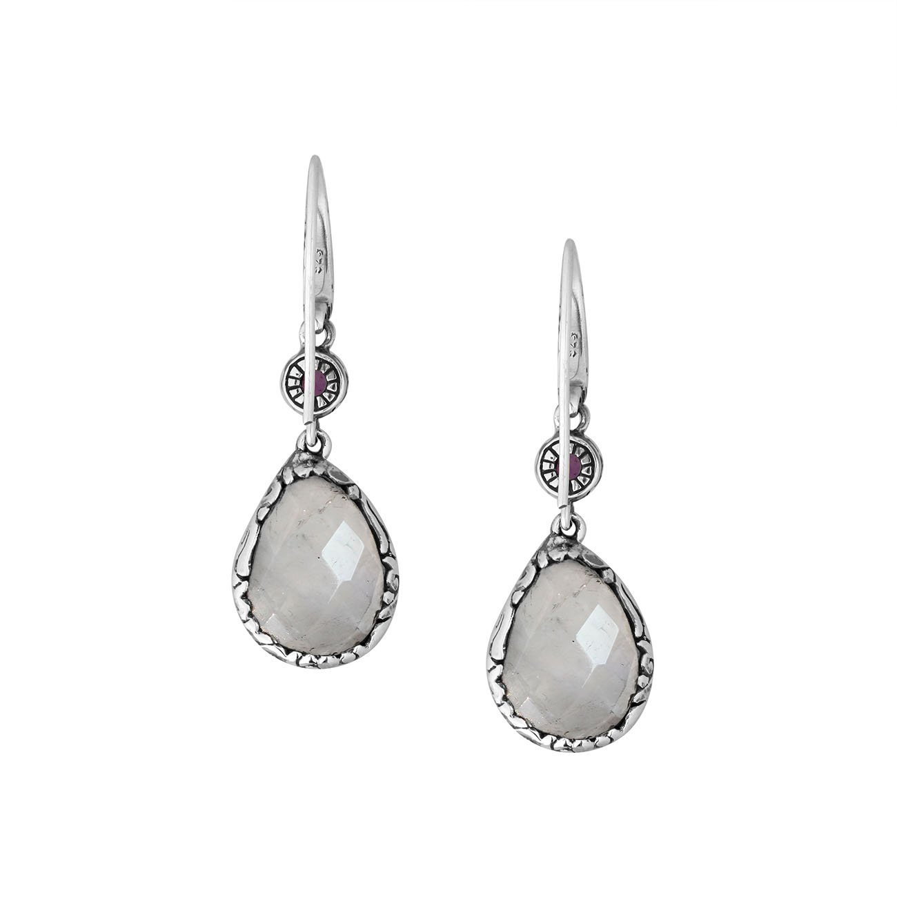 AE-8011-CO1 Sterling Silver Earring With Rainbow Moonstone, Blue Topaz Jewelry Bali Designs Inc 