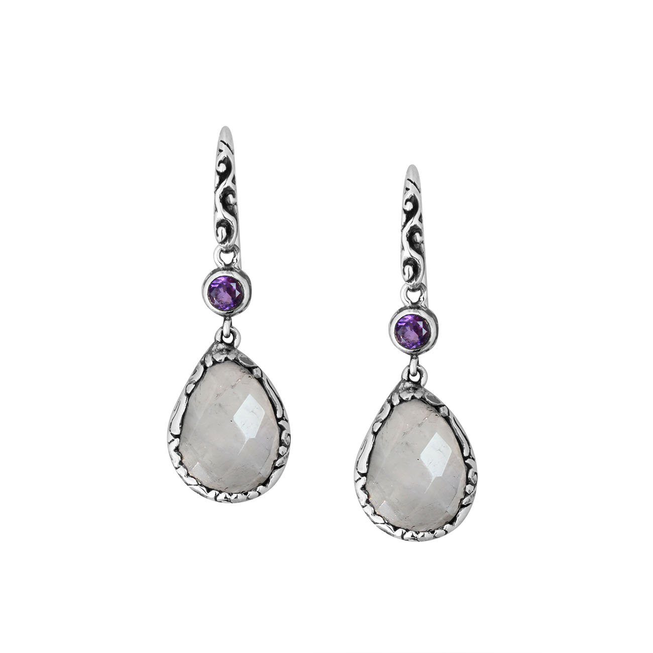 AE-8011-CO2 Sterling Silver Earring With Rainbow Moonstone, Amethyst Jewelry Bali Designs Inc 