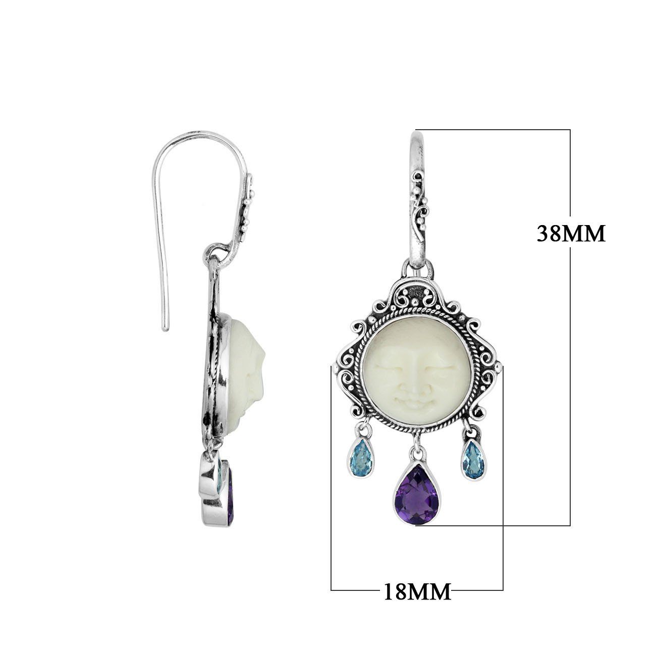 AE-8012-CO1 Sterling Silver Earring With Blue Topaz, Bone Face & Amethyst Jewelry Bali Designs Inc 