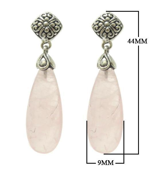 AE-8015-RQ Sterling Silver Tearsdrop Shape Earring with Rose Quartz Jewelry Bali Designs Inc 