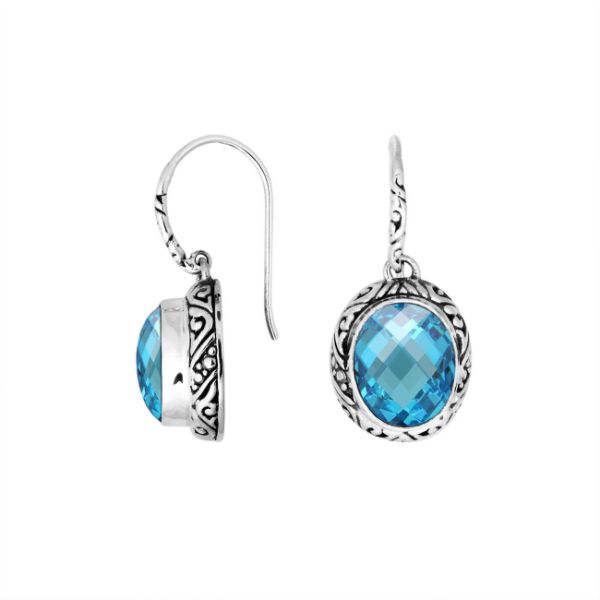 AE-8025-BT Sterling Silver Earring With Blue Topaz Q. Jewelry Bali Designs Inc 
