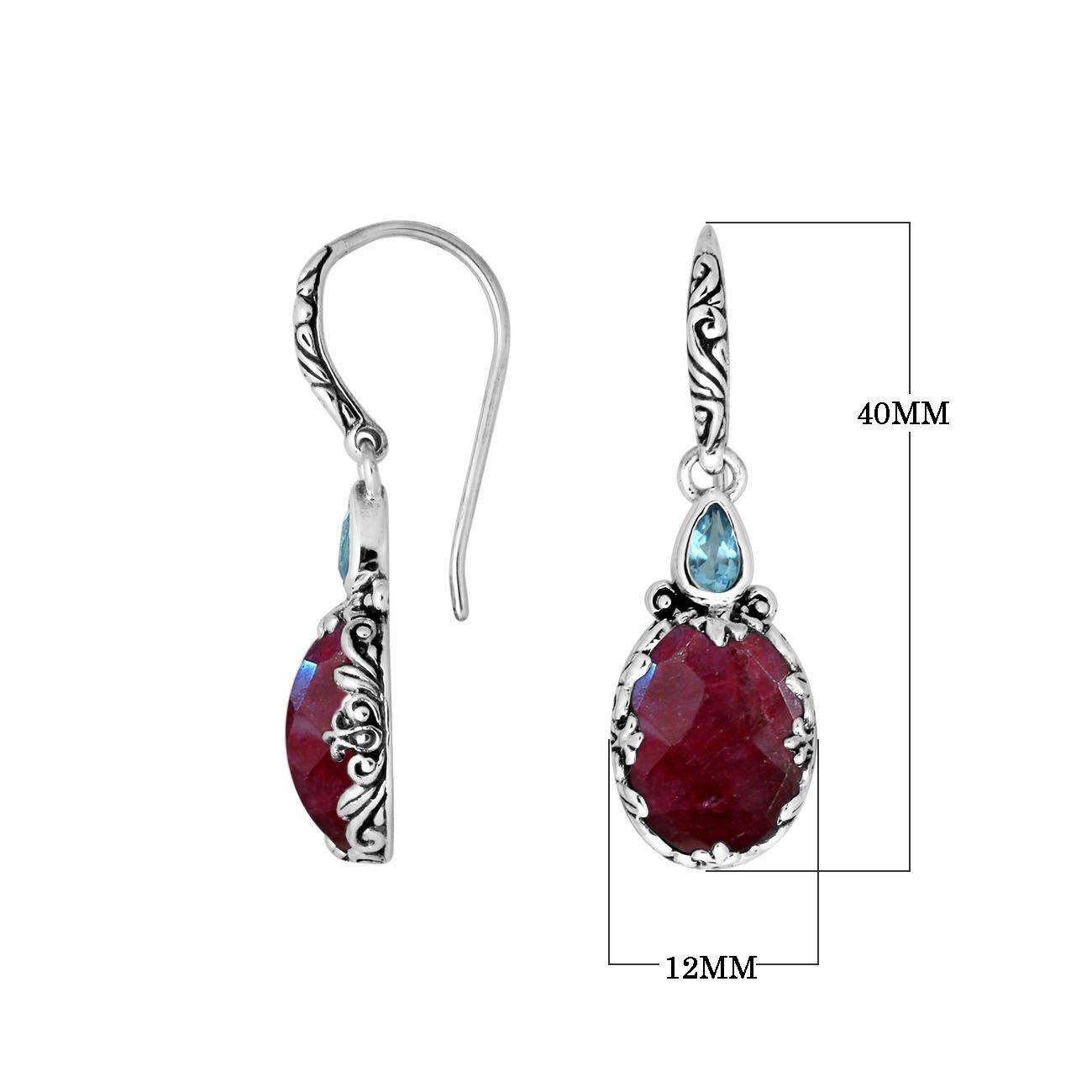 AE-8027-RB Sterling Silver Earring With Ruby & Blue Topaz Q. Jewelry Bali Designs Inc 
