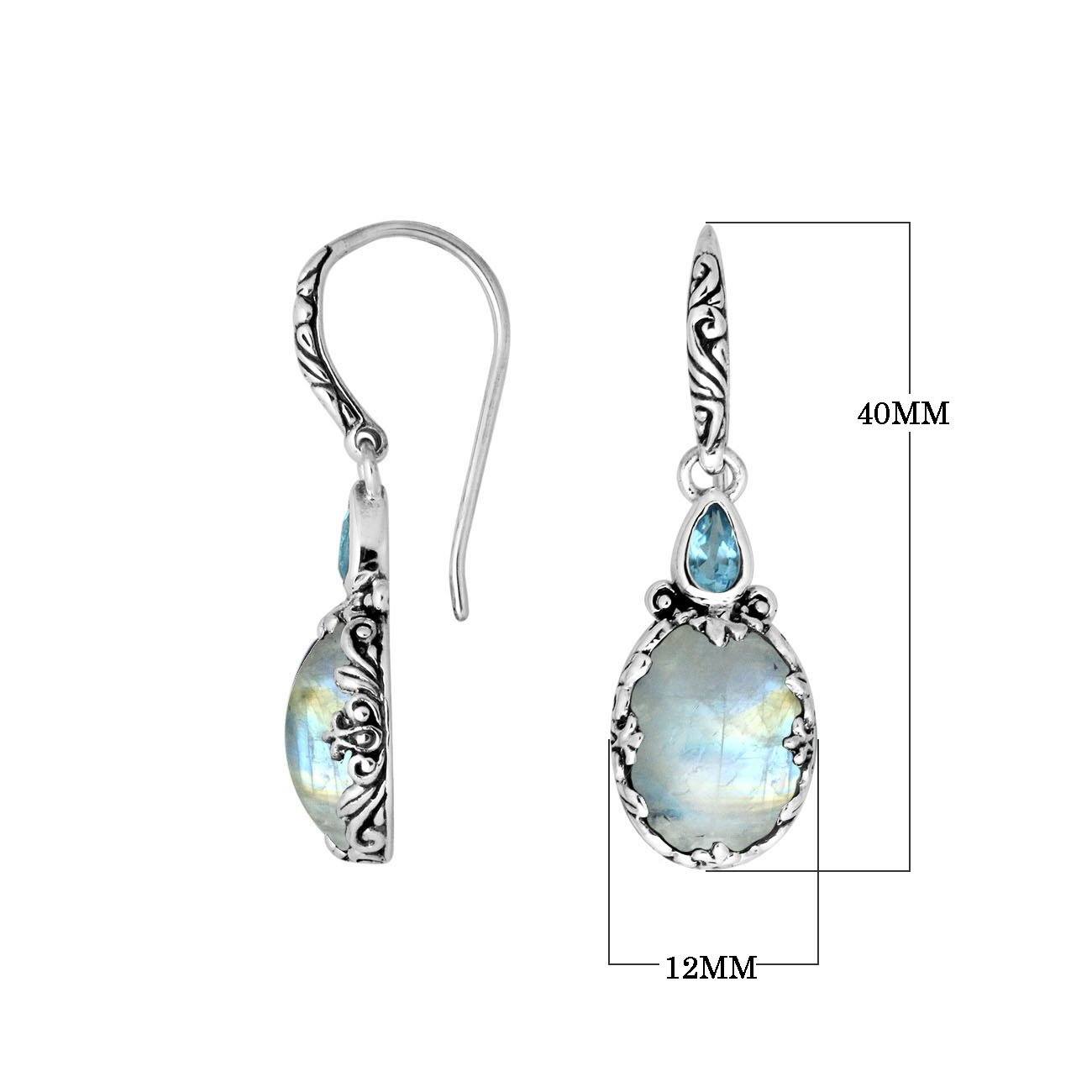 AE-8027-RM Sterling Silver Earring With Rainbow Moonstone & Blue Topaz Q. Jewelry Bali Designs Inc 