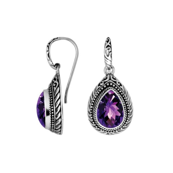 AE-8028-AM Sterling Silver Earring With Amethyst Q. Jewelry Bali Designs Inc 