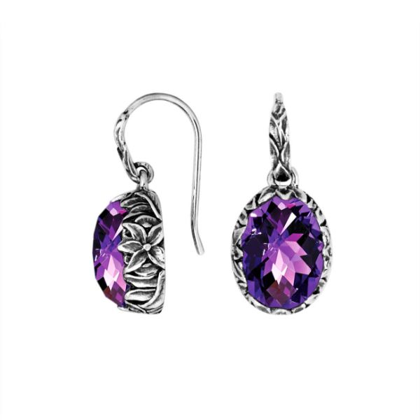 AE-8030-AM Sterling Silver Oval Shape Earring with Amethyst Jewelry Bali Designs Inc 