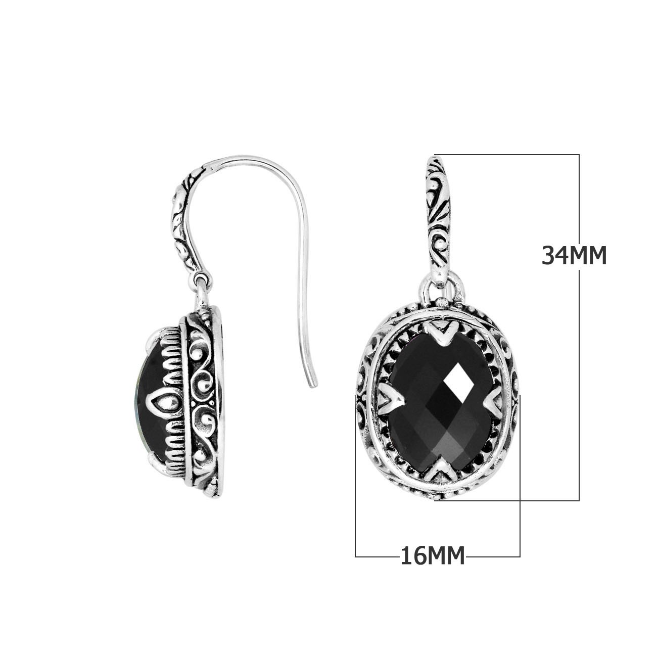 AE-8033-OX Sterling Silver Oval Shape Earring With Black Onyx Jewelry Bali Designs Inc 