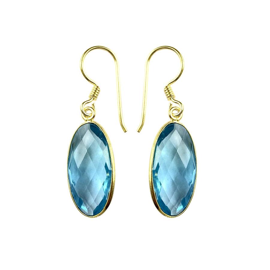 AEGF-2003-BT 18K Gold Overlay Earring With Blue Topaz Q. Jewelry Bali Designs Inc 