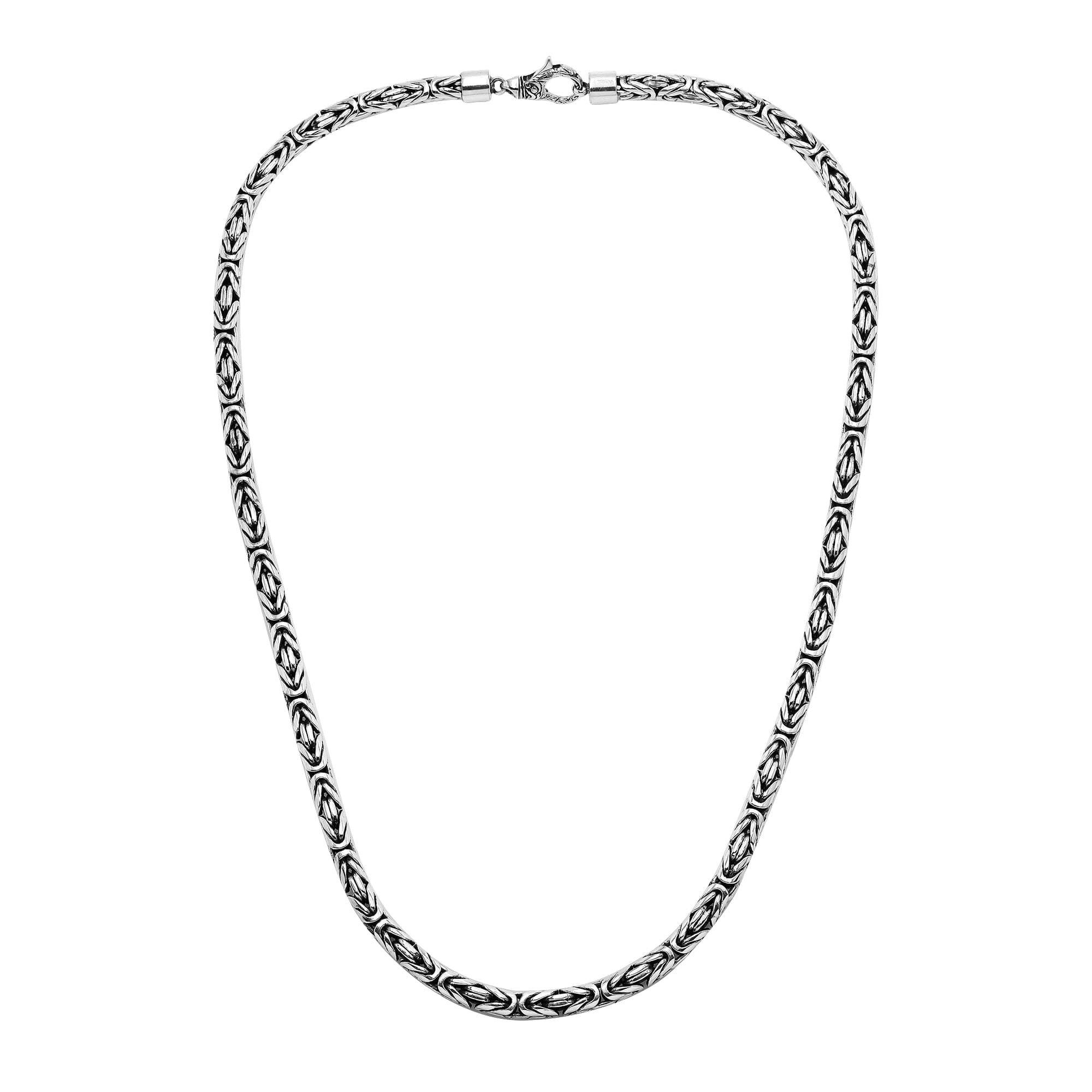 "Sterling silver 30-inch Byzantine chain necklace, 10mm handcrafted woven design with secure clasp"
