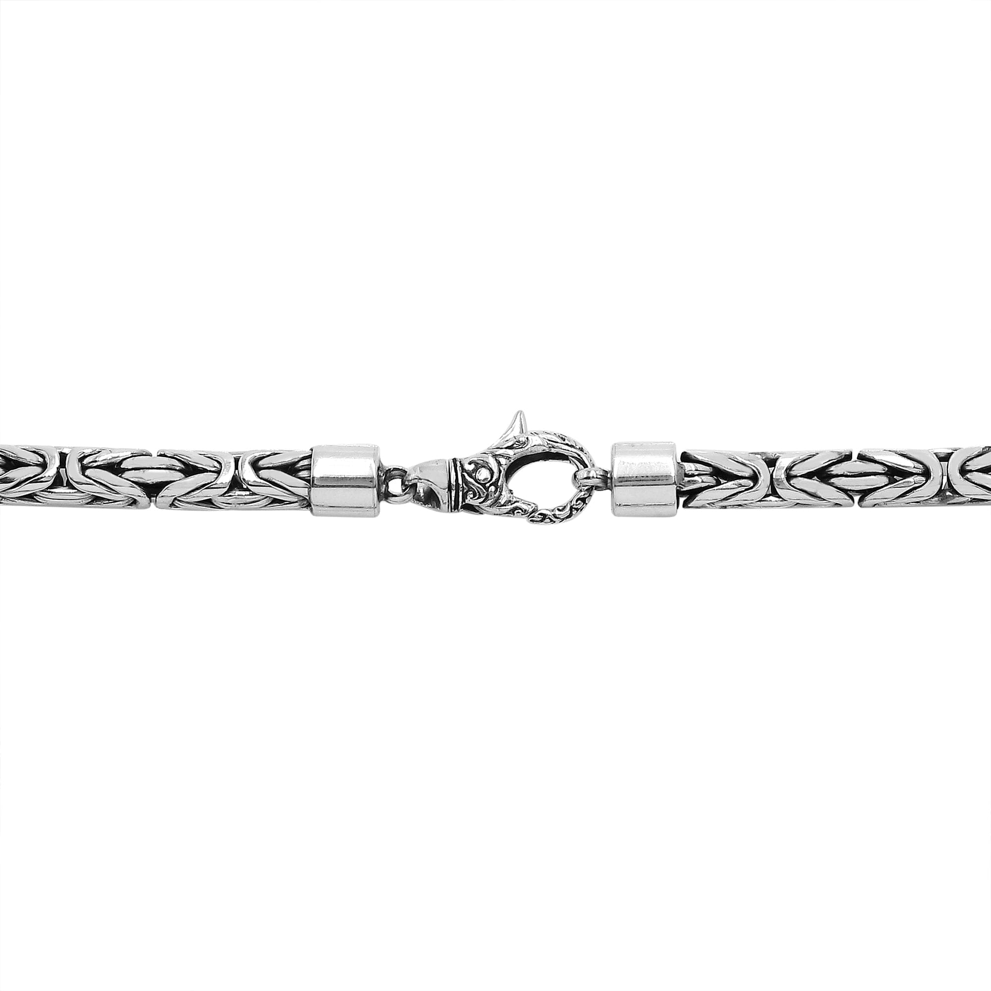 "Sterling silver 30-inch Byzantine chain necklace, 10mm handcrafted woven design with secure clasp"