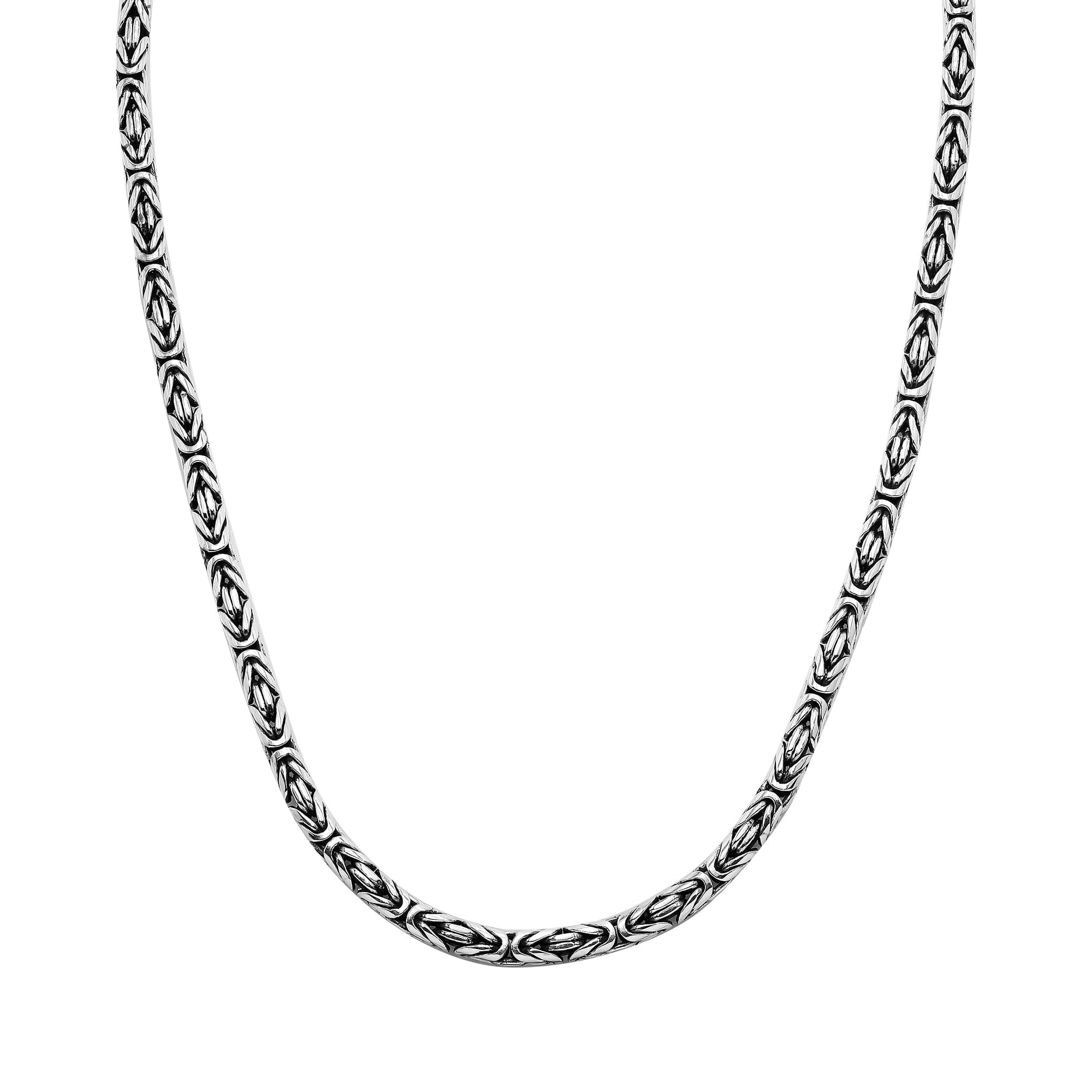 "Sterling silver 30-inch Byzantine chain necklace, 10mm handcrafted woven design with secure clasp"
