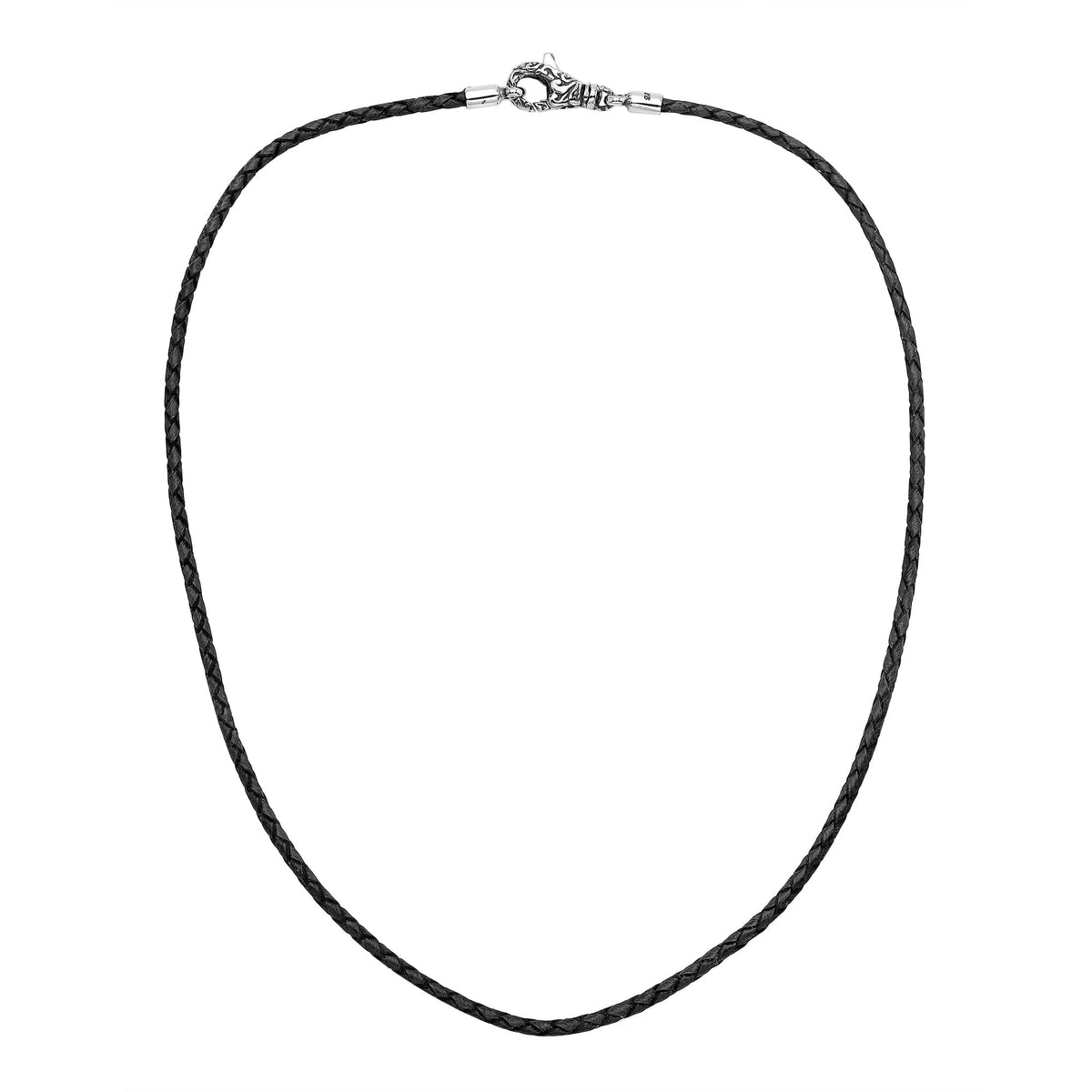 AN-1109-LT-BLK-16" Bali Hand Crafted Sterling Silver Neckles With Black Leather Jewelry Bali Designs Inc 
