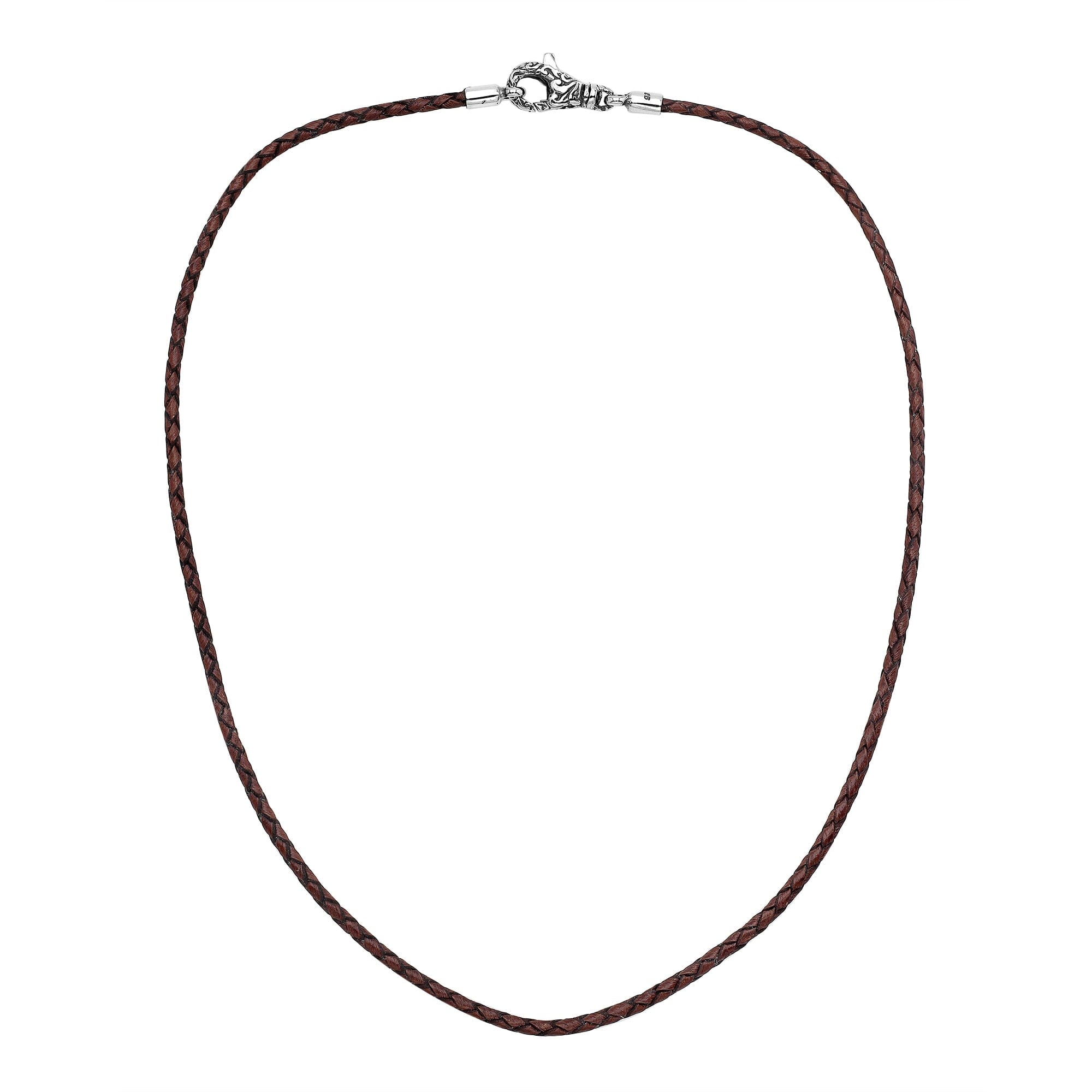Handmade brown braided leather necklace cord with sterling silver clasp, unisex artisan jewelry from Bali