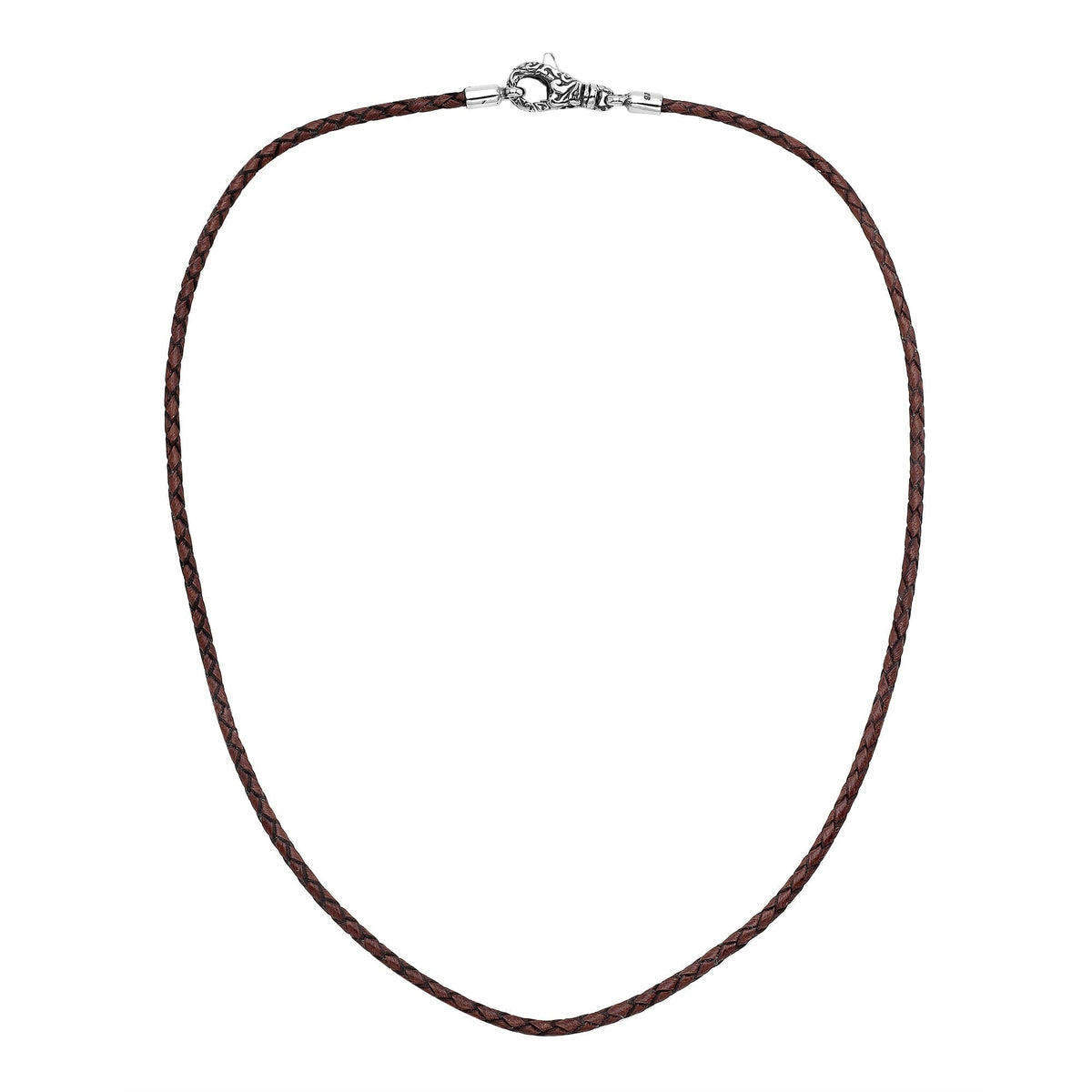 Handmade brown braided leather necklace cord with sterling silver clasp, unisex artisan jewelry from Bali