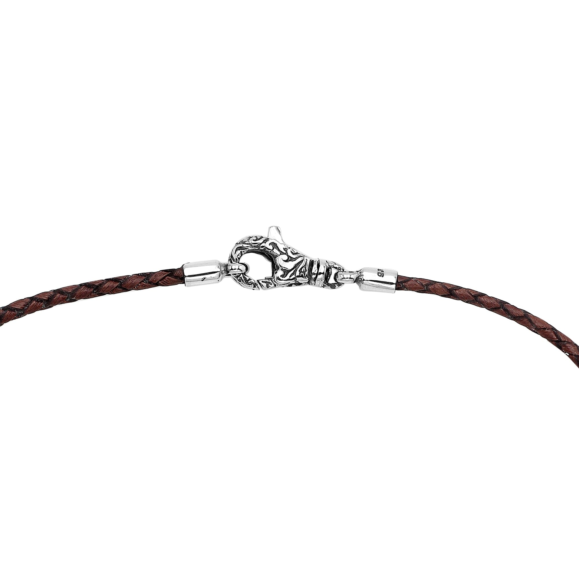 Handmade brown braided leather necklace cord with sterling silver clasp, unisex artisan jewelry from Bali