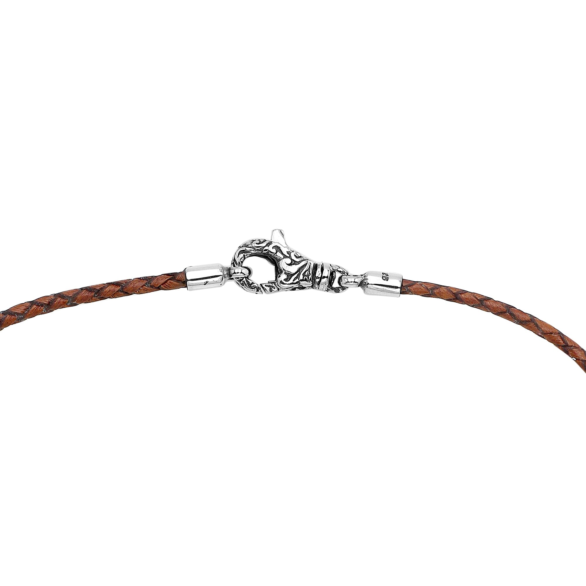 Handmade cognac brown braided leather necklace cord with sterling silver clasp, unisex artisan jewelry from Bali