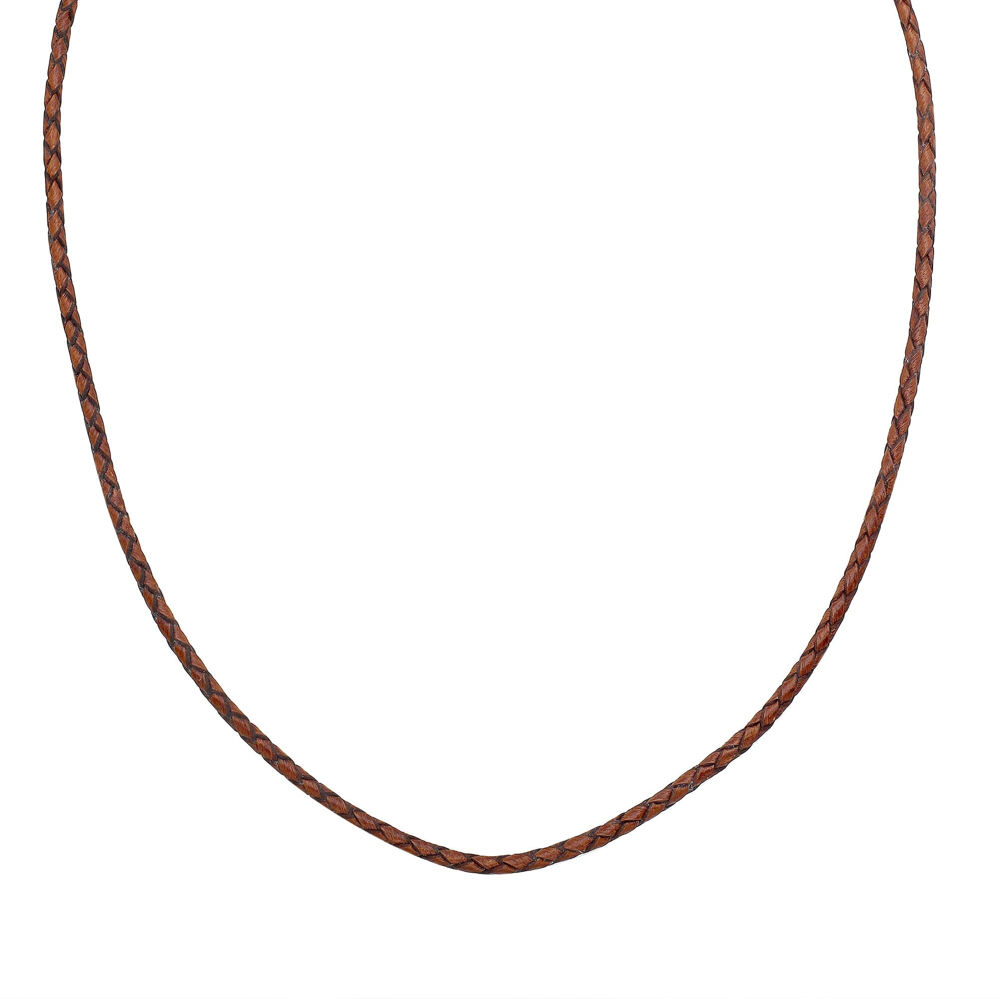 Handmade cognac brown braided leather necklace cord with sterling silver clasp, unisex artisan jewelry from Bali