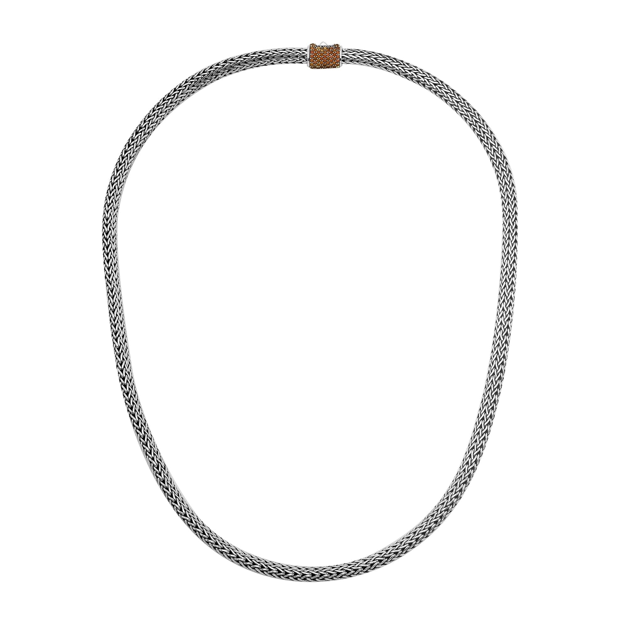 Handmade sterling silver woven chain necklace with citrine quartz centerpiece, artisan jewelry from Bali