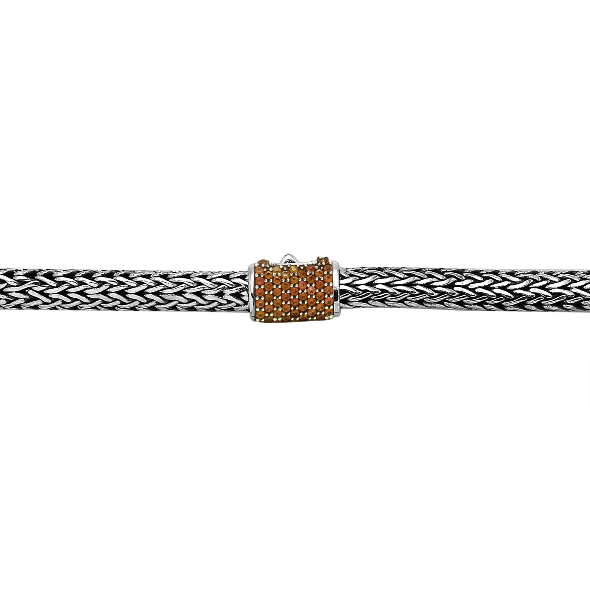 Handmade sterling silver woven chain necklace with citrine quartz centerpiece, artisan jewelry from Bali