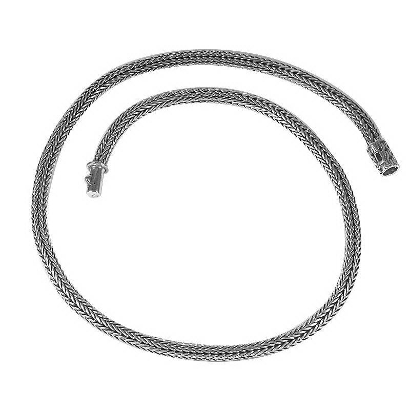 Handcrafted sterling silver wheat chain necklace with woven design and artisan clasp, made in Bali.