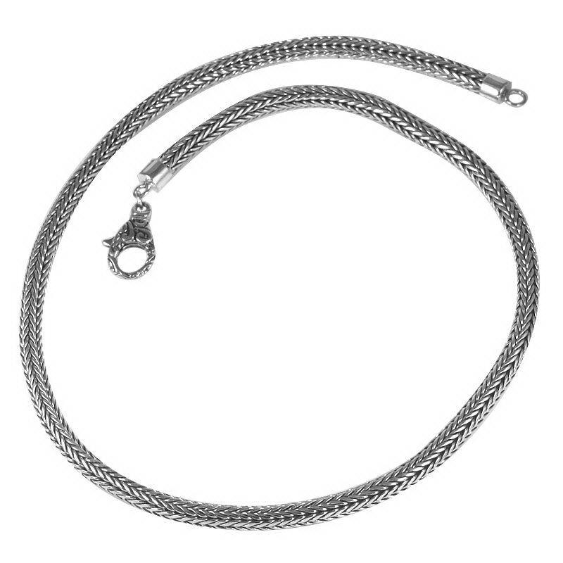 Handcrafted sterling silver wheat chain necklace with lobster clasp and woven design, artisan jewelry from Bali.
