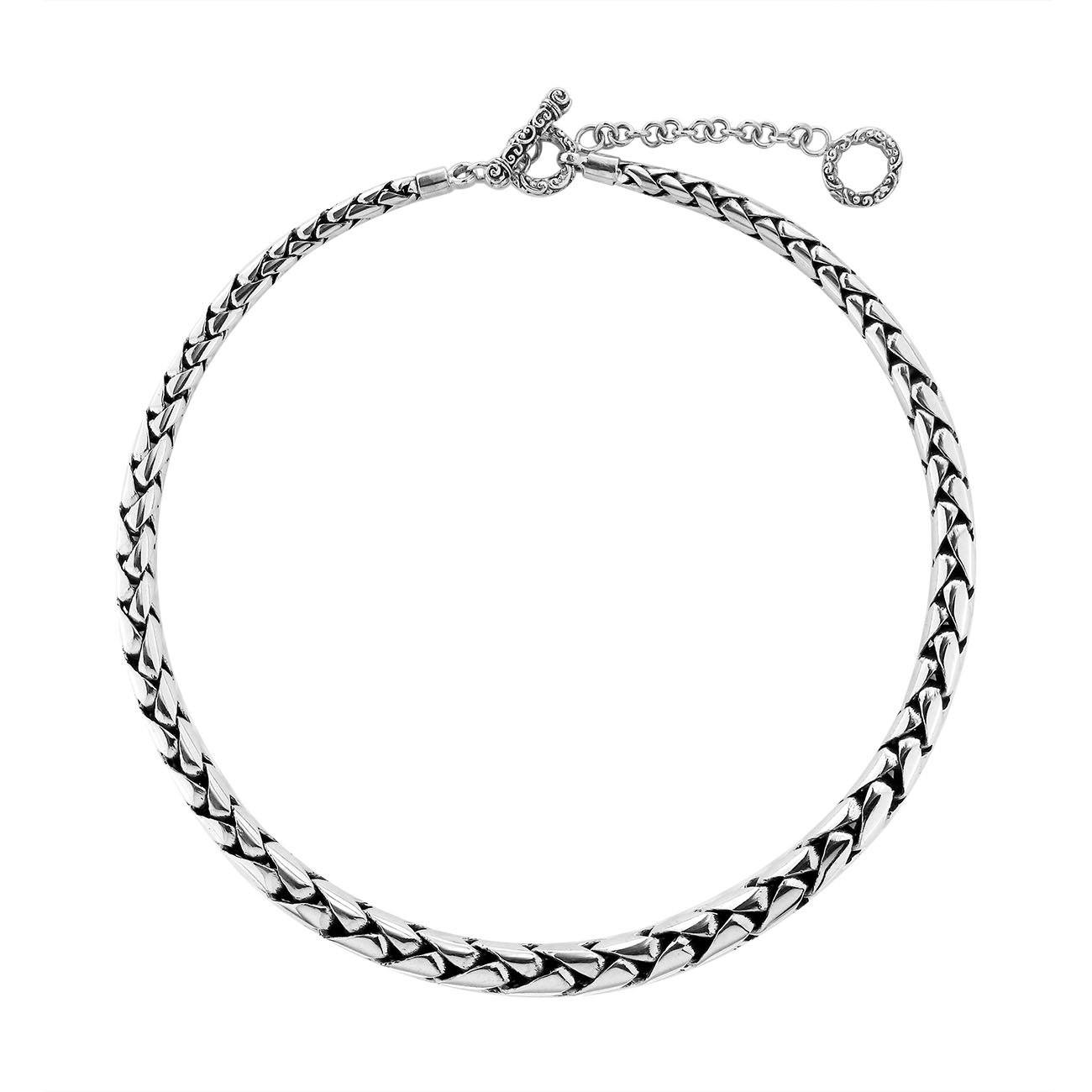 Handcrafted sterling silver graduated chain necklace with artisan toggle clasp and oxidized-polished finish, made in Bali.