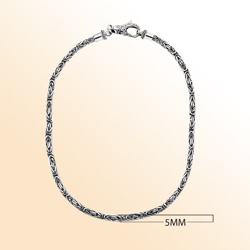 Handcrafted Bali sterling silver 5MM chain with intricate woven design and lobster clasp closure.