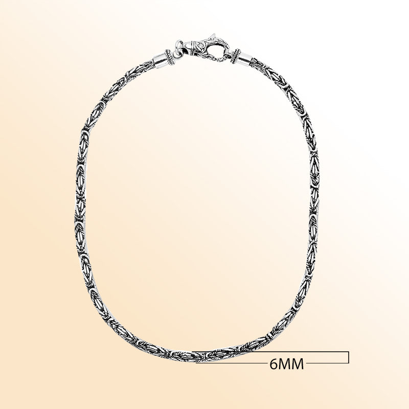 Handcrafted Bali 6MM sterling silver chain with detailed woven design and lobster clasp closure.