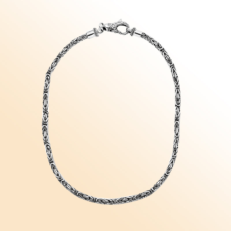 Handcrafted Bali 6MM sterling silver chain with detailed woven design and lobster clasp closure.