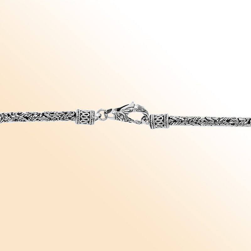 Handcrafted Bali 3MM sterling silver chain with detailed woven design and lobster clasp closure.