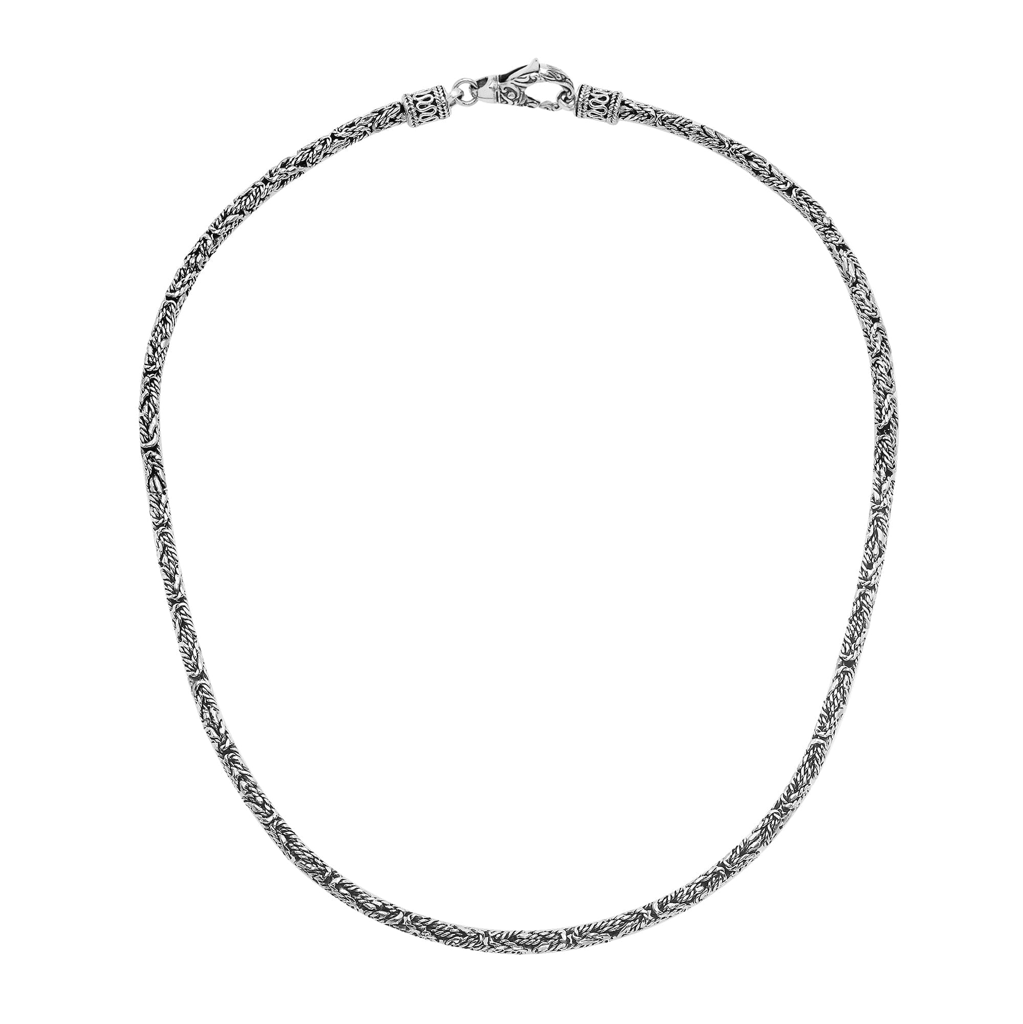 Handcrafted Bali 3MM sterling silver chain with detailed woven design and lobster clasp closure.